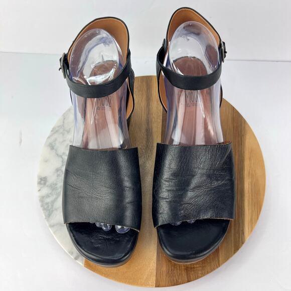 Miz Mooz Gia 39 Black Chunky Platform Ankle Strap Soft Leather Sandal Heel Boho - Picture 7 of 12